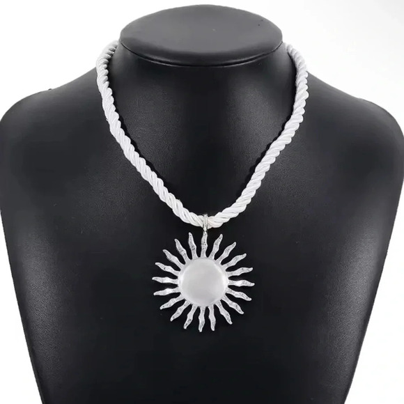 Silver Sun Radiant Celestial Sunburst Necklace - Picture 3 of 5